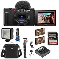 Sony ZV-1 II Vlog Camera for Content Creators and Vloggers, Bundle 2X Extra Battery, Dual Charger, 64GB SD Card, Camera Bag, Octopus Tripod, Shotgun Microphone, LED Light