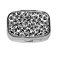 Skulls Print Pill Organizer, Travel Pill Box, Square Mini Pill Box, 2 Compartment Pill Box