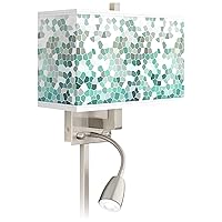Aqua Mosaic LED Reading Light Plug-in Sconce with Print Shade