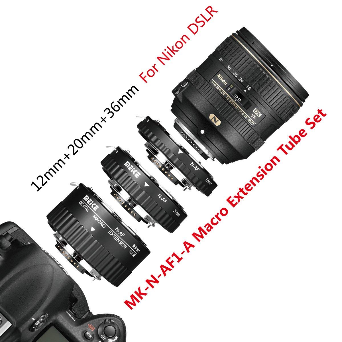 MEIKE N-AF1-A Macro Electronic Mount Auto Foucs Macro Metal Extension Tube Adapter for Nikon DSLR Camera D80 D90 D300 D300SD800 D3100 D3200 D5000 D5100 D5200 D7000 D7100 etc