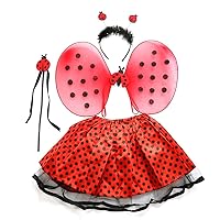 Ladybug Costume Lady Bird Costumes with Headband Wand Tutu Skirt Set Angle Girls Fairy Dress Outfit 4pcs