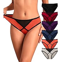 OLIKEME Womens Bikini Underwear Cotton Sexy Underwear Lace Low Rise Breathable Ladies Hispter Panties 6 Pack