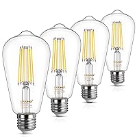 DiCUNO Vintage LED Edison Bulb Dimmable, 60W Equivalent, Daylight White 4500K, E26 Edison Bulb ST64, 800 Lumens, Antique LED Filament Bulb for Kitchen Lighting, Pack of 4