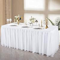 White Table Cloths for 6 Foot Folding Tables, One-Piece White Tulle Table Skirt with Ruffle Tablecloth Spandex Table Covers 6ft for Birthday Party Wedding Baby Shower Banquet Dessert Table