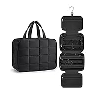 BAGSMART Travel Toiletry Bag with Jewelry Organizer, Hanging Travel Bag for Toiletries, Puffy Makeup Cosmetic Bag Organizer, Carry-on Travel Accessories Essentials, Black-L