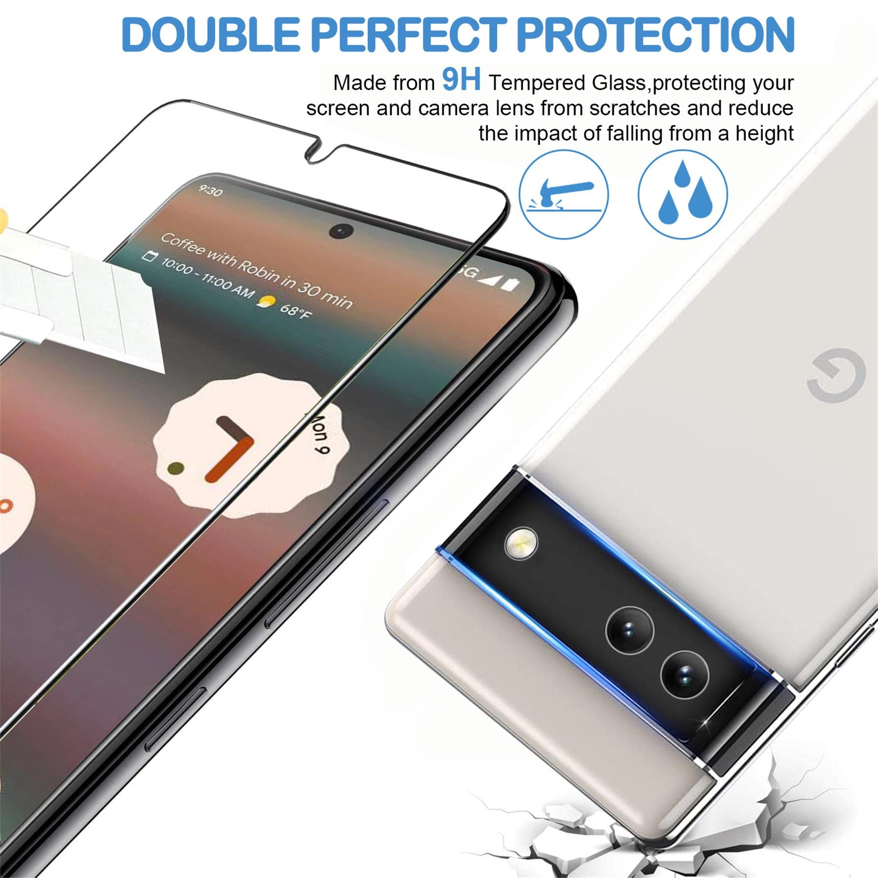 [3+3 Pack] Glass Screen Protector for Google Pixel 6a 5G, 9H Tempered Glass, Fingerprint Compatible,HD Clear Case Friendly Anti Scratch