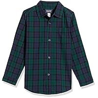 The Children's Place Baby Toddler Boys Long Roll Up Sleeves Plaid Poplin Button Down Shirt