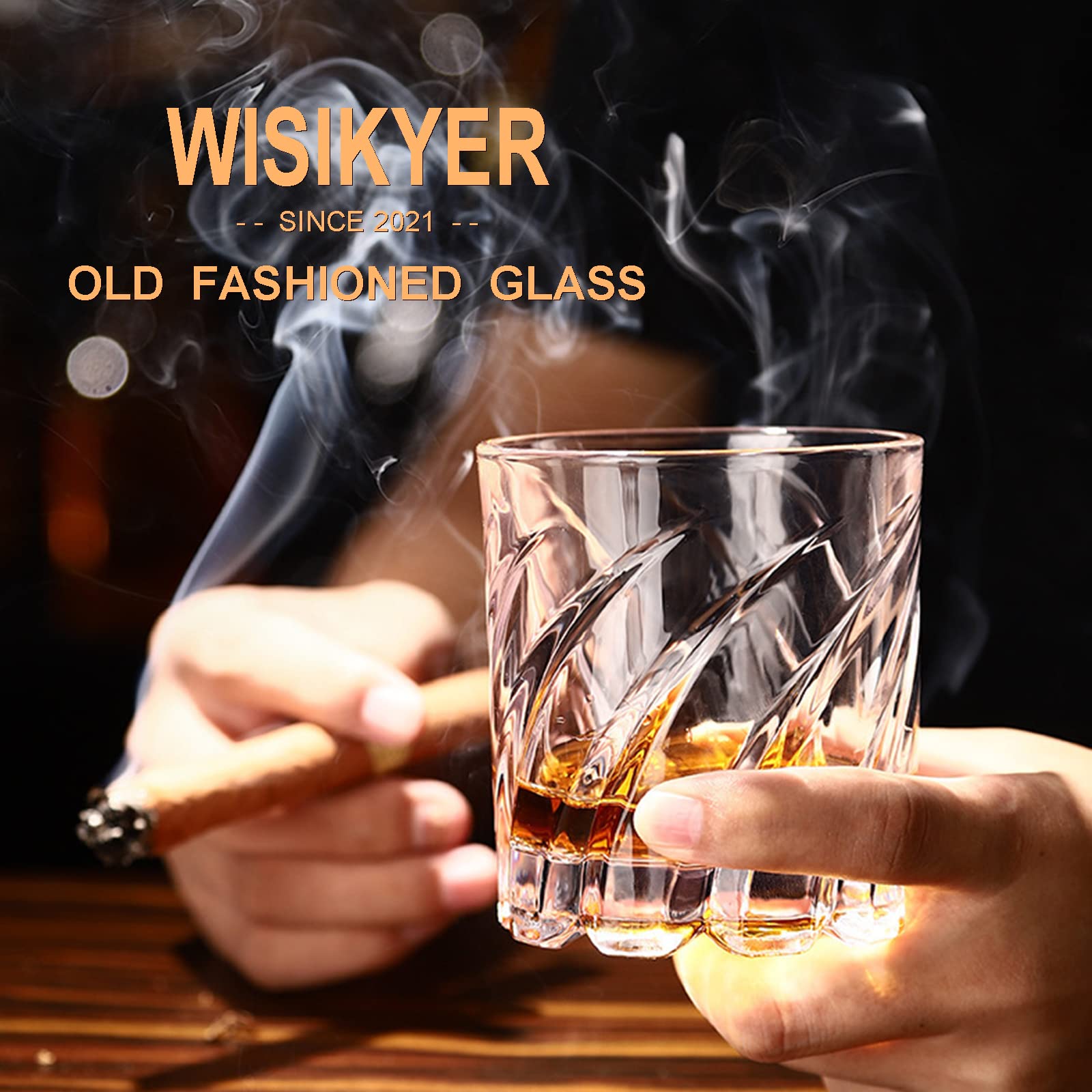 WISIKYER Whiskey Glasses Set 4, Spinning Bourbon Glass with Luxury Box Rotating Old Fashioned Rocks Glass Gifts on Birthday/Father's Day/Retirement, Scotch Glass Cup Gifts for Men/Father/Husband