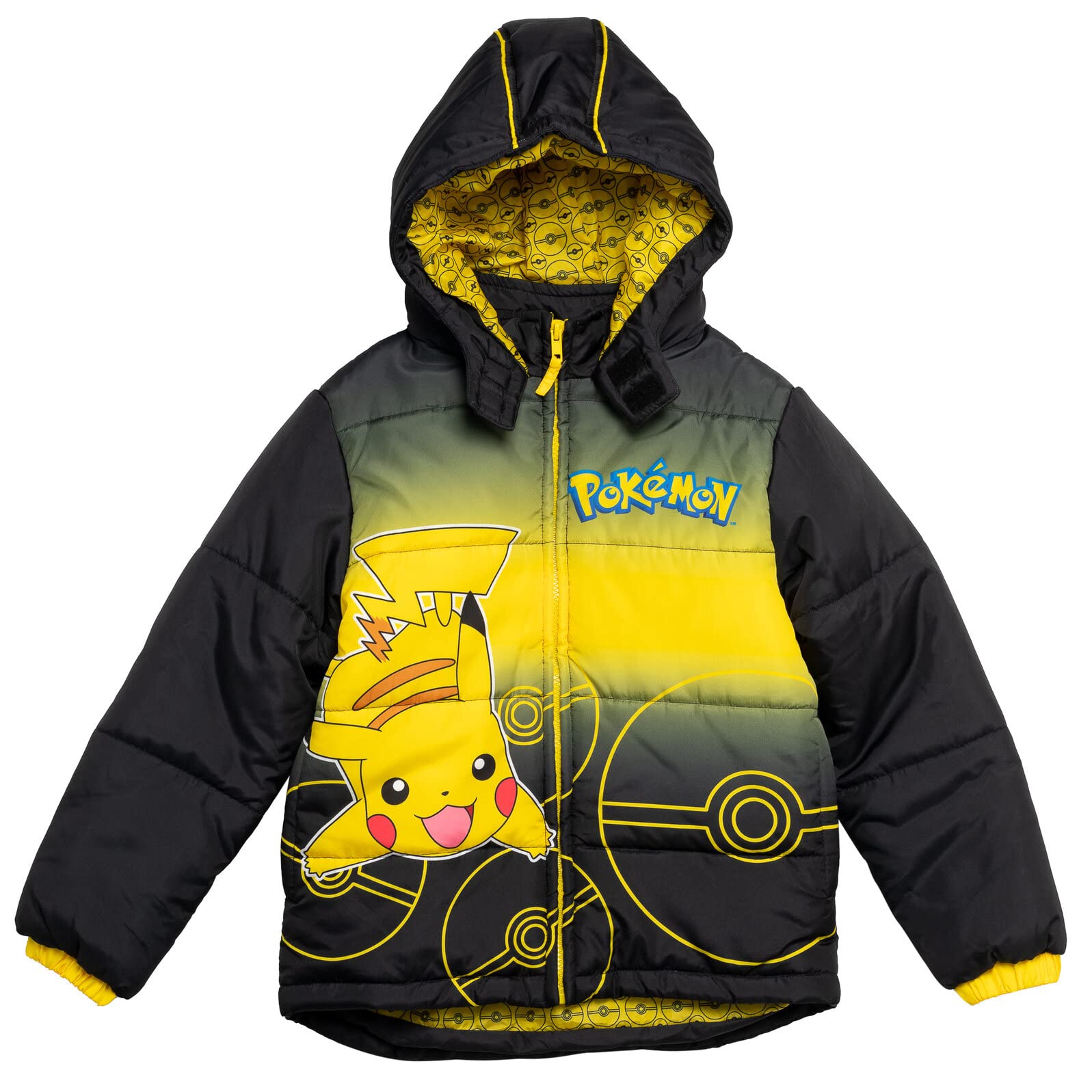 Pokemon Pikachu Zip Up Winter Coat Puffer Jacket Toddler to Big Kid