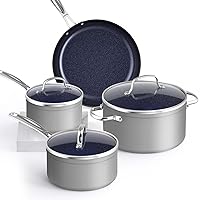 Nuwave Healthy Duralon Blue Ceramic Nonstick Coated 7pc Cookware Set, Scratch-Resistant Diamond Infused, PFAS Free, Induction Ready & Evenly Heats, Oven Safe, Tempered Glass Lids