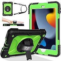 LTROP iPad 9th Generation Case,iPad 8th/7th Generation Case,iPad 10.2 Kids Case,Protective iPad Cover Case with Pencil Holder/Rotating Stand/Hand Strap for iPad 10.2 2021/2020/2019, Green and Black