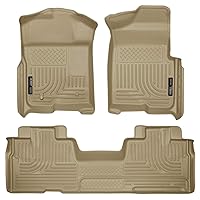 Husky Liners - Weatherbeater | Fits 2009 - 2014 Ford F - 150 SuperCab w/o Manual Shifter - Front & 2nd Row Liner (Footwell Coverage) - Tan, 3 pc. | 98343