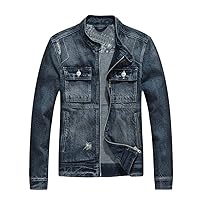 Men Demin Jackets European Youth Zipper Pocket Jean Coats Male Patchwork Demin Jacket Outerwear