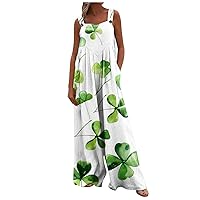 Plus Size Jumpsuit For Curvy Women St. Patrick'S Day Rompers Dressy Wide Leg Loose Sleeveless Long Romper With Pockets
