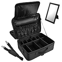 Stagiant Extra Large Makeup Case, Professional Makeup Train Case, 3 Layers Deep Makeup Organizer Box for MUA Travel Nail Cases Bag with Mirror/Shoulder Strap/Trolley Sleeve,16.5x12.6x7.5