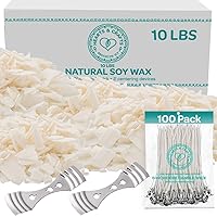 Hearts & Crafts Natural Soy Wax - Candle Making Wax Supplies - 4.5kg Soy Wax, 100 15cm Pre-Waxed Candle Wicks, & 2 Metal Centering Devices - Soy Wax Flakes for Candle Making - Soy Candle Wax Bulk