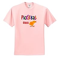 3dRose All Smiles Art Sports and Hobbies - Funny Pickleball Chick Cartoon - Adult Light-Pink-T-Shirt Large (ts_221355_36)