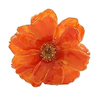 NOVICA Handmade .925 Sterling Silver Natural Leaf Gold Accent Floral Cosmos Brooch Pin Flower Pumpkin from Thailand [1.6 in L x 1.6 in W x 0.6 in D] 'Blooming Cosmos in Pumpkin'
