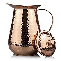 Copper Pitcher With Lid - 68 Oz - Drink More Water, Lower Your Sugar Intake And Enjoy The Health Benefits - Pure Copper Handmade Hammered Jug, The Best Bedside Carafe - Heavy Gauge
