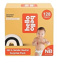 Hello Bello Premium Diapers, Size NB (Up to 10 lbs) Surprise Pack for Girls - 128 Count, Hypoallergenic with Soft, Cloth-Like Feel - Assorted Girl & Gender Neutral Patterns