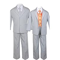 Unotux 7pc Boys Silver Suit with Satin Orange Vest Set from Baby to Teen