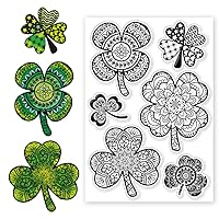CHGCRAFT St. Patrick's Day Clear Stamps Silicone Stamps Four Leaf Clover Mandala Background Transparent Stamps for St. Patrick's Day Card Making DIY Scrapbooking Photo, 4.3x6.3inch