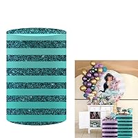 Glitter Green Stripes Pedestal Cover Aladdin's Lamp Moroccan Arabian Night Backdrop Plinth Cover Princess Birthday Baby Shower Party Decor Cylinder Cover Props za265 Dia56 H67