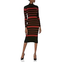 Gabby Skye Women's Stripe Turtleneck Sweater Dress, Black/Paprika
