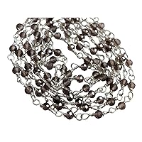Gems For Jewels 2 mm Smoky Quartz Wire Wrapped Faceted Rondelle Beads, Rosary Style Chain for Jewelry making, 925 Silver Smoky Quartz Rosary Chain for Jewelry making (1Foot-5Feets) Gold Polish, 1 Foot