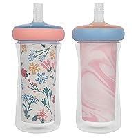 The First Years Insulated Straw Cups for Toddlers 2pk – Ladybug & Marbled – Pink & Blue