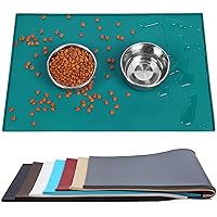 VIVAGLORY Dog Food Mat, Cat Dog Feeding Mat, Waterproof Non-Slip Food Grade Silicone Mat Placemat with Raised Edge, Anti-Messy Pet Bowl Mat for Food and Water, Deep Green, L(24