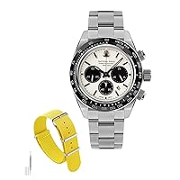 Watch for Men 41mm Panda Chronograph VS75A Solar Quartz, with Replacement 20mm Nylon Watch Strap for Men and Women,Yellow 20mm