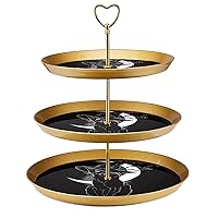 3-Piece Cake Stands Set, Black Cat in Witch Hat with Moon Plastic Cupcake Holder Candy Fruit Dessert Display Stand for Wedding Birthday Tea Party