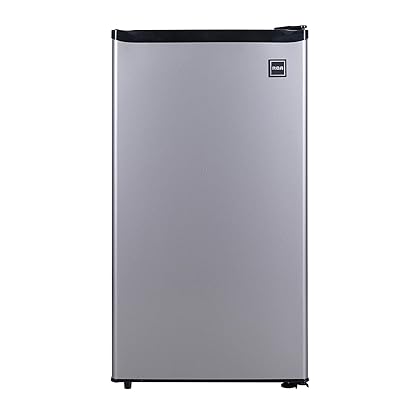 RCA RFR322 Mini Refrigerator, Compact Freezer Compartment, Adjustable Thermostat Control, Reversible Door, Ideal Fridge for Dorm, Office, Apartment, Platinum Stainless, 3.2 Cubic Feet