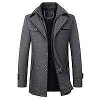Men Layered Collar Wool Blend Jacket Military Single Breasted Pea Coat Thick Stylish Quilted Lined Trench Overcoat