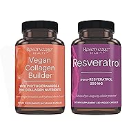 Reserveage Beauty, Vegan Collagen Builder, Plant-Based Collagen Booster for Glowing Skin 60 Caps & Resveratrol 250 mg, Antioxidant Supplement for Heart and Cellular Health 60 Caps