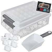 Gorilla Grip Stackable Ice Cube Tray and Bin Set, Includes 2 Trays with Lids, Scooper, Easy Release, Makes 56 Cubes for Cocktail Soda Coffee, Leak Proof Freezer Bucket Container, Kitchen Gadgets, Gray