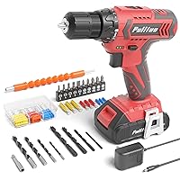 PULITUO Cordless Drill Set, 20V Electric Power Drill with Battery And Charger, 30N.m and 21+1 Torque, 2 Variable Speeds, with 59pcs Drill Driver Bits Kit, Screws Set，(Red)