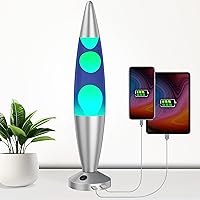 16-Inch Beautiful Liquid Lamp with Wax | Entertaining for Adults and Kids (Silver Base, Blue Liquid, Yellow Wax, 16