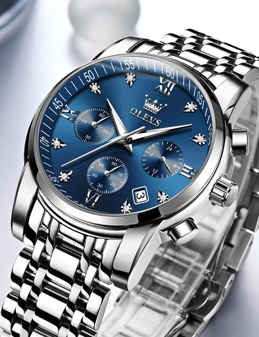 OLEVS Herren Luxus Uhr Wasserdicht Leuchtend Leicht Lesen Chronograph Uhren Voll Gold/Weiß Dail/Schwarz Gesicht mit Kalender Armbanduhr