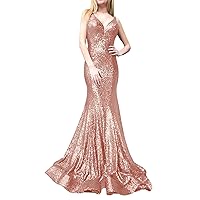 Women's V-Neck Sequins Mermaid Prom Dress Long Evening Party Ball Gown