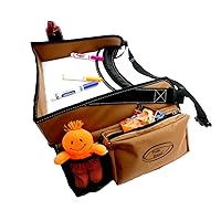 Sale! Kids Travel Tray, Lap Tray, Play Tray, Snack Tray, Activity Tray, with Mesh Storage, Plastic Writing Surface with Markers, for Car Seat, Stroller and Plane Fude Brand (Brown)