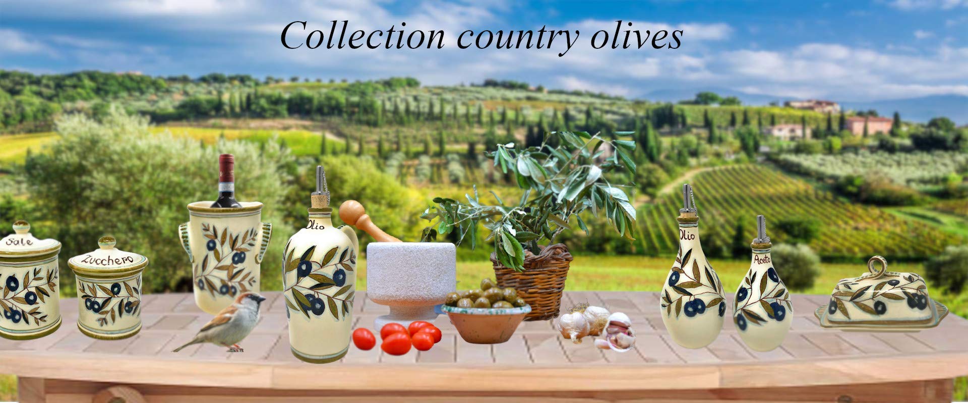 CERAMICHE D'ARTE PARRINI - Italian Ceramic Set Cruet Oil And Vinegar + Small Tray Art Pottery Hand Painted Made in ITALY Tuscan
