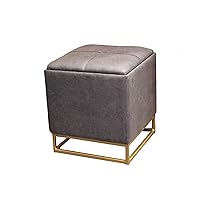 Ottoman Beautiful Square Footrest w/Soft, Faux Leather Cover, Thick Padded Cushion, Decorative Gold Metal Plated Feet with Storage, Blue