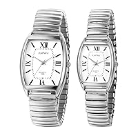 JewelryWe Pair of Watches Analogue Quartz Couple Watch Classic Rectangular Elastic Alloy Bracelet Partner Friendship Watch with Roman Numerals / Digital Dial Gold/Silver
