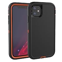 Heavy Duty Case for iPhone 11,3-Layer Military Protection Drop Protective Shockproof Full Body Protection Wireless Charging Case for Apple iPhone 11 (No Screen Protector) (Black/Orange)