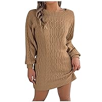 Dresses for Women Fashion Casual Solid Color Dough Twists Sleeve Straight Wool Dress