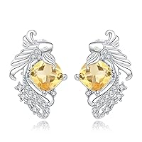 JewelryPalace Lucky Koi Fish 2.2ct Genuine Citrine Stud Earrings for Women, Cushion 14k White Gold Plated 925 Sterling Silver Earrings, Natural Gemstone Jewellery Sets