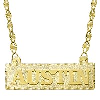 14K Yellow Gold Personalized Name Plate Necklace - Style 1 - Customize Any Name