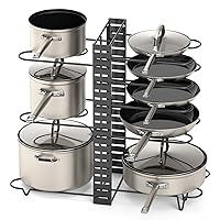 Vdomus Pot Rack Organizer with 3 DIY Methods, Black Metal Kitchen 8+ Pots Holder, Height and Position are Adjustable Cabinet Pantry Pot Lid Holder (Upgraded)